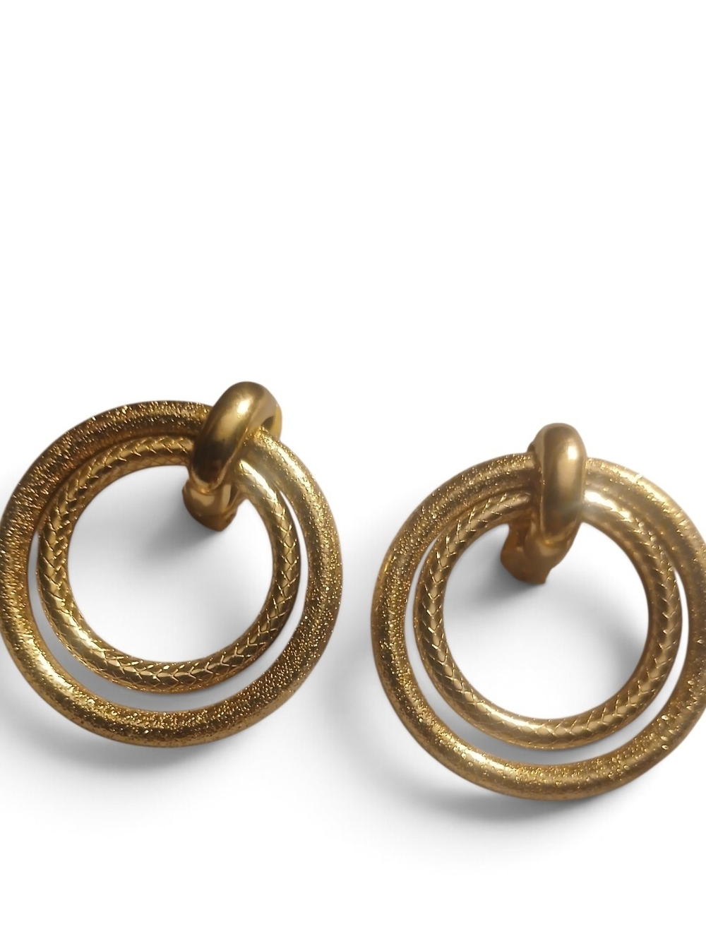 Clip On Gold Double-Ring Hoop Drop Earrings - Women Jewelry